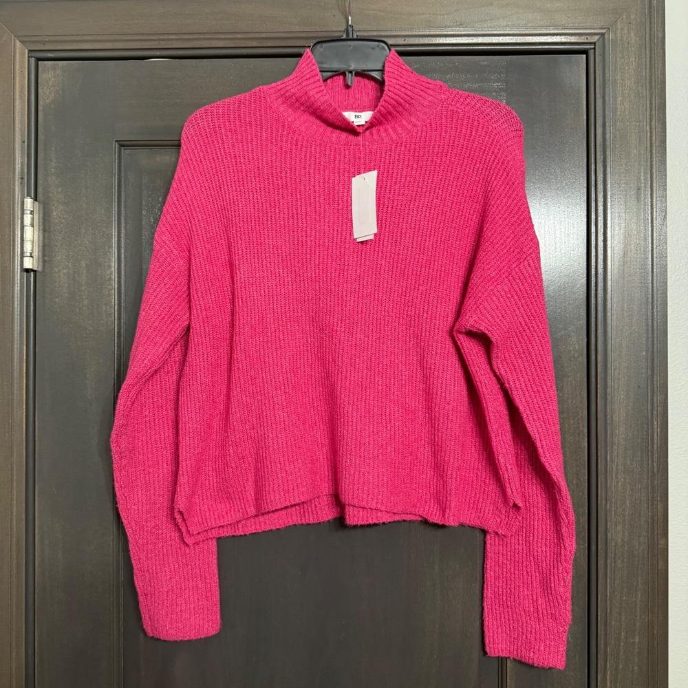 BP Nordstrom Womens Mock Neck Shaker Stitch Sweater Fuchsia Pink XX7502 S NEW